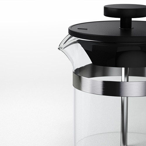 UPPHETTA: cafetera / tetera de vidrio moderna, diseño elegante, plástico negro y detalles de acero inoxidable, mango suave.