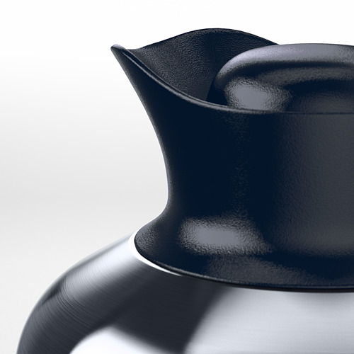 Primer plano de un elegante matraz de vacío negro, que muestra materiales suaves y duraderos y un diseño preciso.