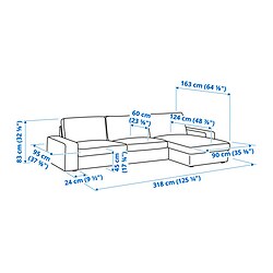 Measurement Illustration - KIVIK 4 seat sofa with chaiselongue