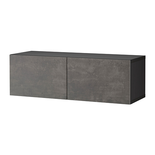 Black rectangular BESTÅ storage unit with two large doors, sleek modern design.