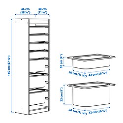 Measurement Illustration - TROFAST storage combination with boxes
