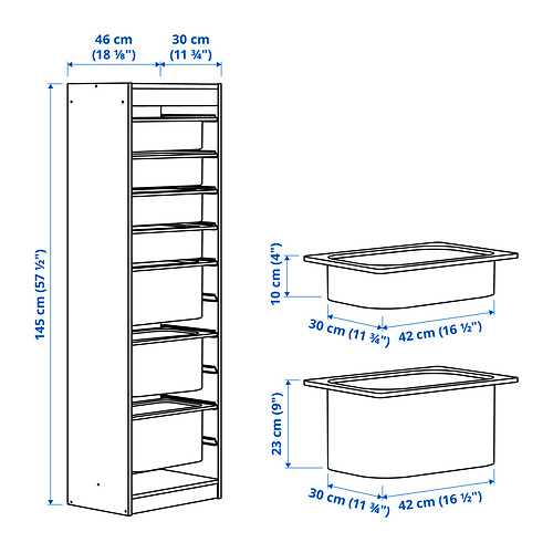 Measurement Illustration - TROFAST storage combination with boxes