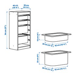 Ilustración de medidas - TROFAST combinación de almacenaje con cajas