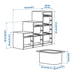 Ilustración de medidas - TROFAST combinación de almacenaje con cajas