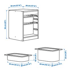 Ilustración de medidas - TROFAST combinación de almacenaje con cajas