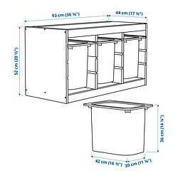 Ilustración de medidas - TROFAST combinación de almacenaje con cajas