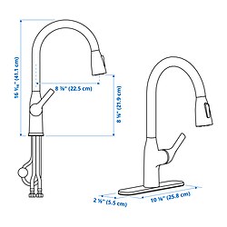 Ilustración de medidas - MACKSJÖN grifo extensible+rociador