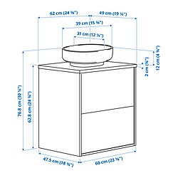 Ilustración de medidas - HAVBÄCK/VINDELÄLVEN mueble de lavabo con cajones/lavabo