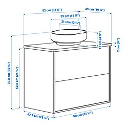 Ilustración de medidas - HAVBÄCK/VINDELÄLVEN mueble de lavabo con cajones/lavabo