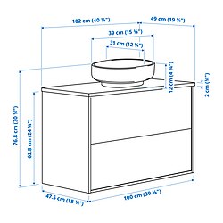 Ilustración de medidas - HAVBÄCK/VINDELÄLVEN mueble de lavabo con cajones/lavabo