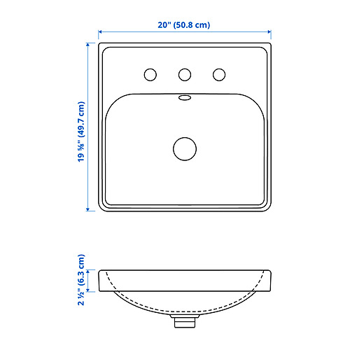 Measurement Illustration - ORRSJÖN semi-recessed sink