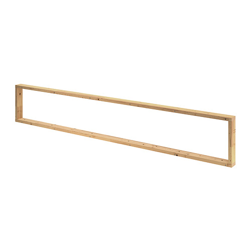 This image shows a SKYTTA support rail made of solid pine wood, rectangular in shape, designed for ceiling height reduction.