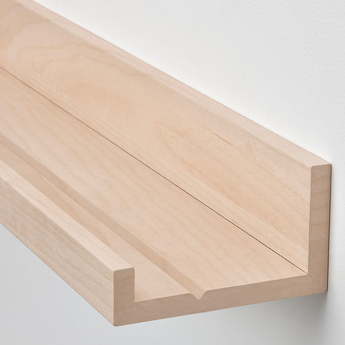 Repisa de cuadros de madera clara, con acabado suave, se fija a la pared para exhibir marcos.
