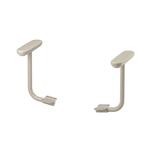 Dos reposabrazos curvos ergonómicos de color beige con base metálica, pensados para sillas de oficina.