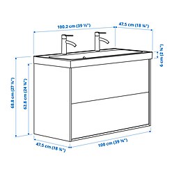 Ilustración de medidas - ÄNGSJÖN/BACKSJÖN mueble de lavabo con cajones/lavabo