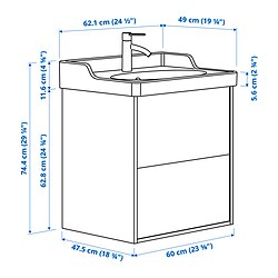 Ilustración de medidas - TÄNNFORSEN/RUTSJÖN mueble lavabo con cajones y grifo HAMNSKÄR