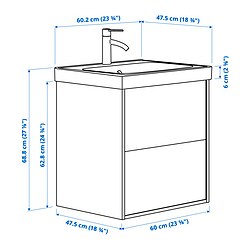 Ilustración de medidas - ÄNGSJÖN/BACKSJÖN mueble lavabo con 2 cajones y sin grifo