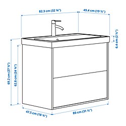 Ilustración de medidas - ÄNGSJÖN/ORRSJÖN mueble lavabo con cajones y grifo DALSKÄR