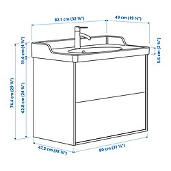 Ilustración de medidas - TÄNNFORSEN/RUTSJÖN mueble lavabo con cajones y grifo HAMNSKÄR