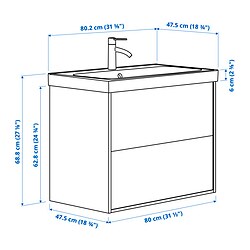 Ilustración de medidas - ÄNGSJÖN/BACKSJÖN mueble de lavabo con cajones/lavabo