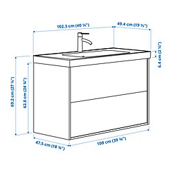 Ilustración de medidas - HAVBÄCK/ORRSJÖN mueble lavabo con cajones y grifo LUNDSKÄR