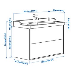 Ilustración de medidas - TÄNNFORSEN/RUTSJÖN mueble lavabo con cajones y grifo HAMNSKÄR