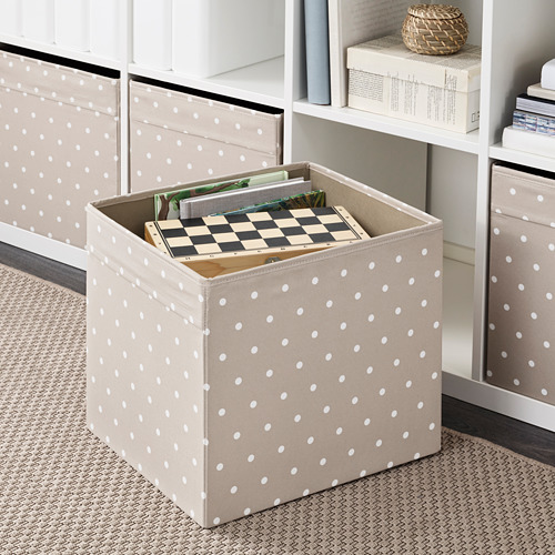 Caja de almacenamiento con puntos blancos para libros y tablero de ajedrez, perfecta para estantes kallax.