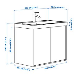 Ilustración de medidas - HAVBÄCK/ORRSJÖN mueble lavabo con puertas y grifo DALSKÄR