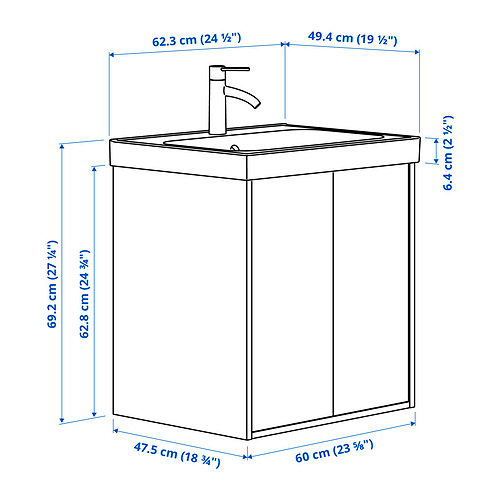 HAVBÄCK / ORRSJÖN, mueble lavabo con puertas y grifo DALSKÄR. 6 de 6 abrir diálogo