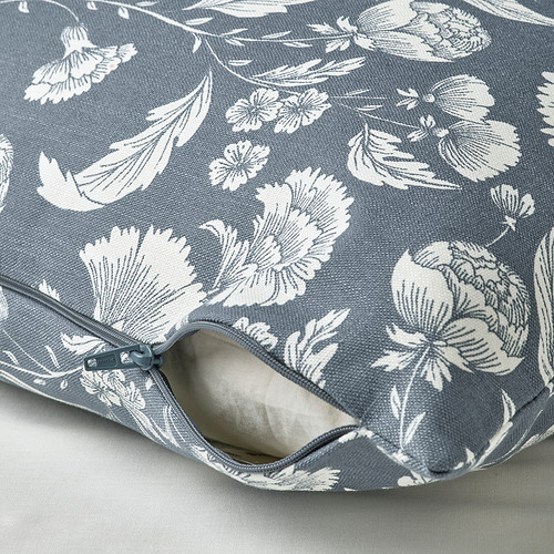 Funda de cojín floral con cremallera, gris con estampado floral blanco.