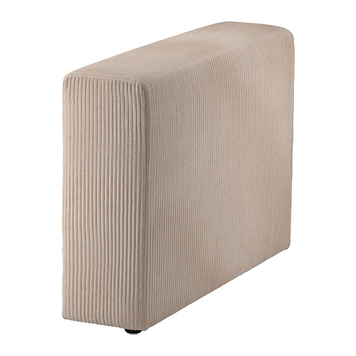 Un cojín de pana JÄTTEBO beige. Es grueso, suave, rectangular, de textura profunda y acabado lustroso.