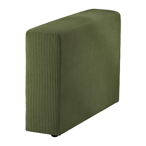 Funda de sofá de pana verde, rectangular, texturizada, ambiente oscuro.