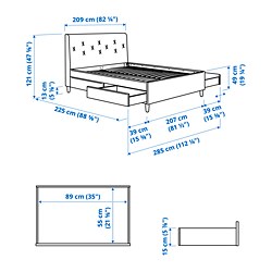 Measurement Illustration - IDANÄS upholstered King bed