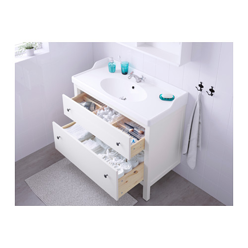 HEMNES / RUTSJÖN, bathroom vanity w/ drawers and sink. 3 of 6 open dialog
