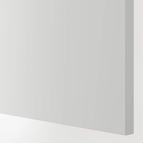 Elegante panel de cocina gris claro, acabado de plástico liso, alta calidad, borde uniformemente limpio.