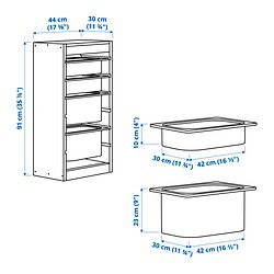Ilustración de medidas - TROFAST combinación de almacenaje con cajas