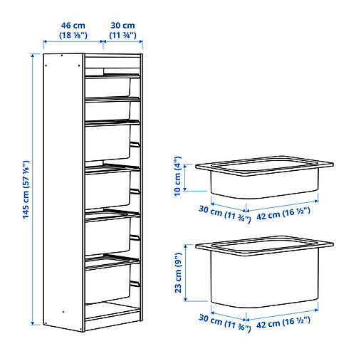 Measurement Illustration - TROFAST storage combination with boxes