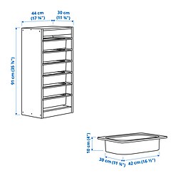Ilustración de medidas - TROFAST combinación de almacenaje con cajas