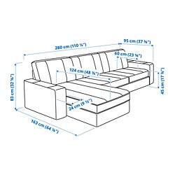 Ilustración de medidas - KIVIK sofá 3 plazas con chaislongue