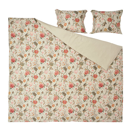 Juego de cama NÄSSELKLOCKA, floral/beige, viscosa de algodón, rectangular, estampado elegante.