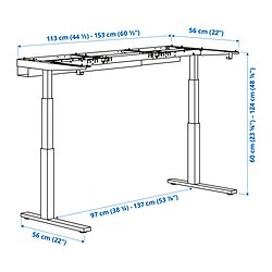 Ilustración de medidas - MITTZON Estructura escritorio pie/sentado