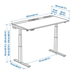 Ilustración de medidas - MITTZON escritorio elevable