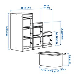 Ilustración de medidas - TROFAST combinación de almacenaje con cajas