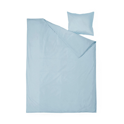 Juego de cama ÄNGSLILJA: edredón y almohada azul claro, algodón suave.