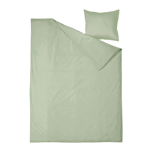 ÄNGSLILJA juego de edredón y almohada verde, algodón suave, diseño liso.