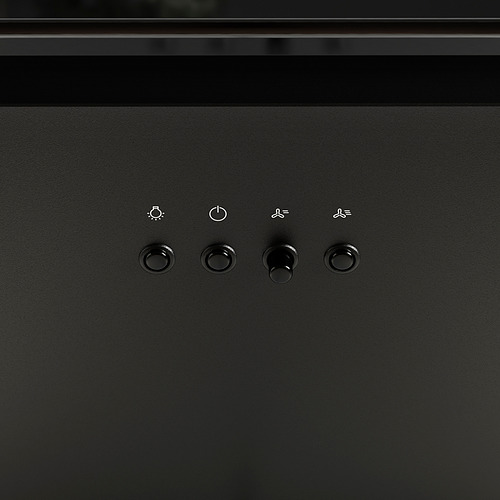 Campana de cocina negra, control de 3 velocidades, luces led, vidrio de fácil limpieza con marcas ce y serbias.