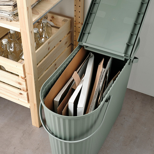 Cubo de basura verde DAMMÄNG para residuos grandes, apilable, tapa extraíble, se adapta a espacios estrechos.