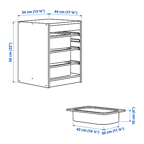 Measurement Illustration - TROFAST storage combination with boxes