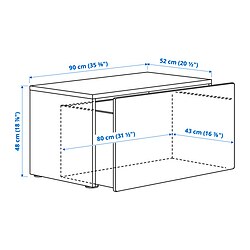 Measurement Illustration - SMÅSTAD bench with toy storage