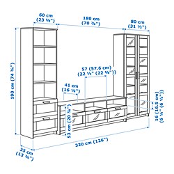 Ilustración de medidas - BRIMNES mueble TV con puertas vidrio